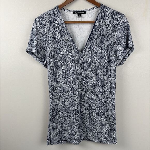 International Concepts Blouse Womens Large Blue Stretch Snakeskin Pattern V-neck - Picture 2 of 9